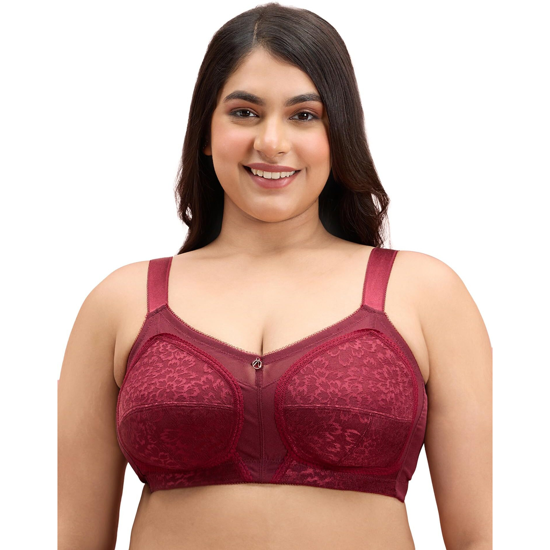 Nykd By Nykaa Ultimate No Bulge, Shape & Support Non Padded Non Wired Lace Bra Nyb033 Wine (38F)