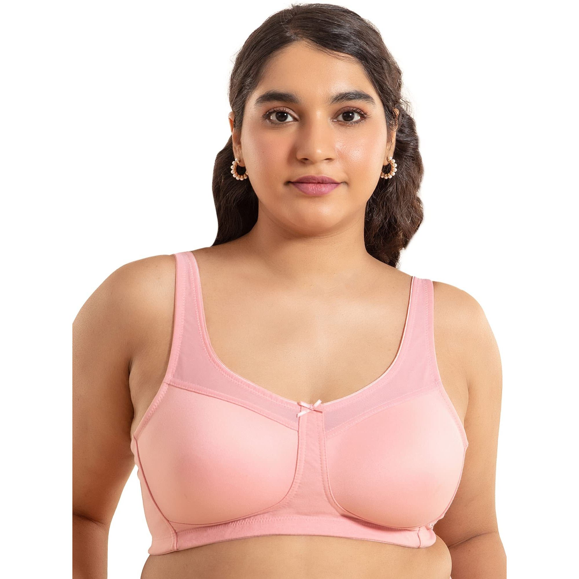 Nykd Everyday Cotton Minimiser Bra For Women Non Padded, Full Coverage, Wire Free Bra, Nyb189, Coral, 32Dd, 1N