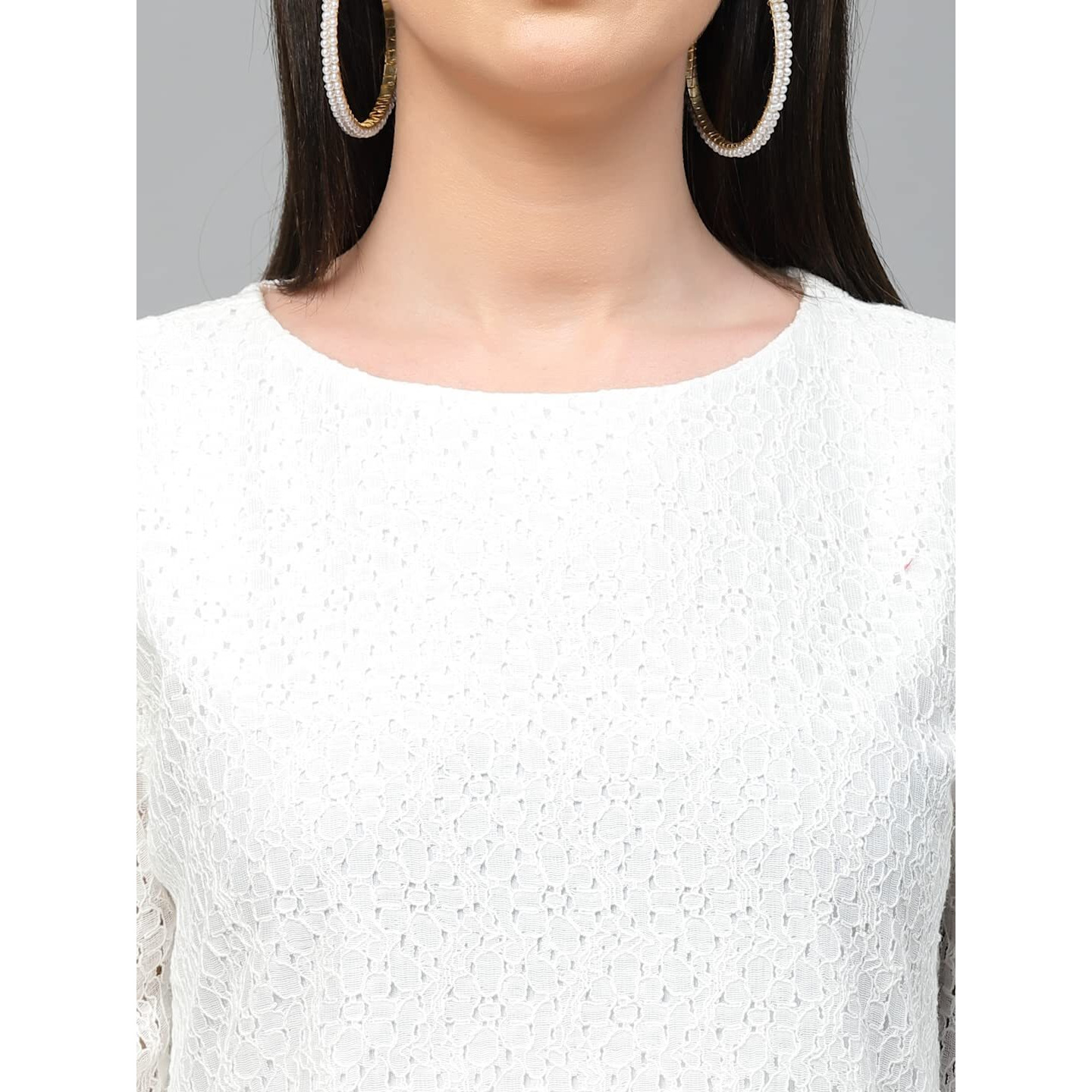 Style Quotient Women White Self Design Floral Lace Regular Smart Casual Tops