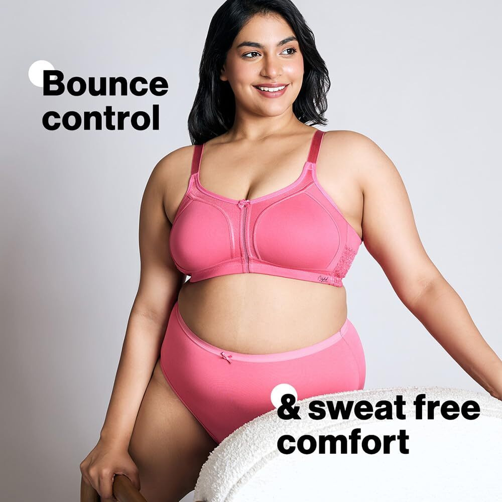 Nykd (Nyb101 Cotton Non Padded & Non Wired Everyday Bra For Women | M-Frame Structure For Bounce Control With Full Coverage & Super Soft Wide Straps - Pink