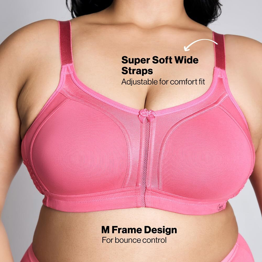 Nykd (Nyb101 Cotton Non Padded & Non Wired Everyday Bra For Women | M-Frame Structure For Bounce Control With Full Coverage & Super Soft Wide Straps - Pink