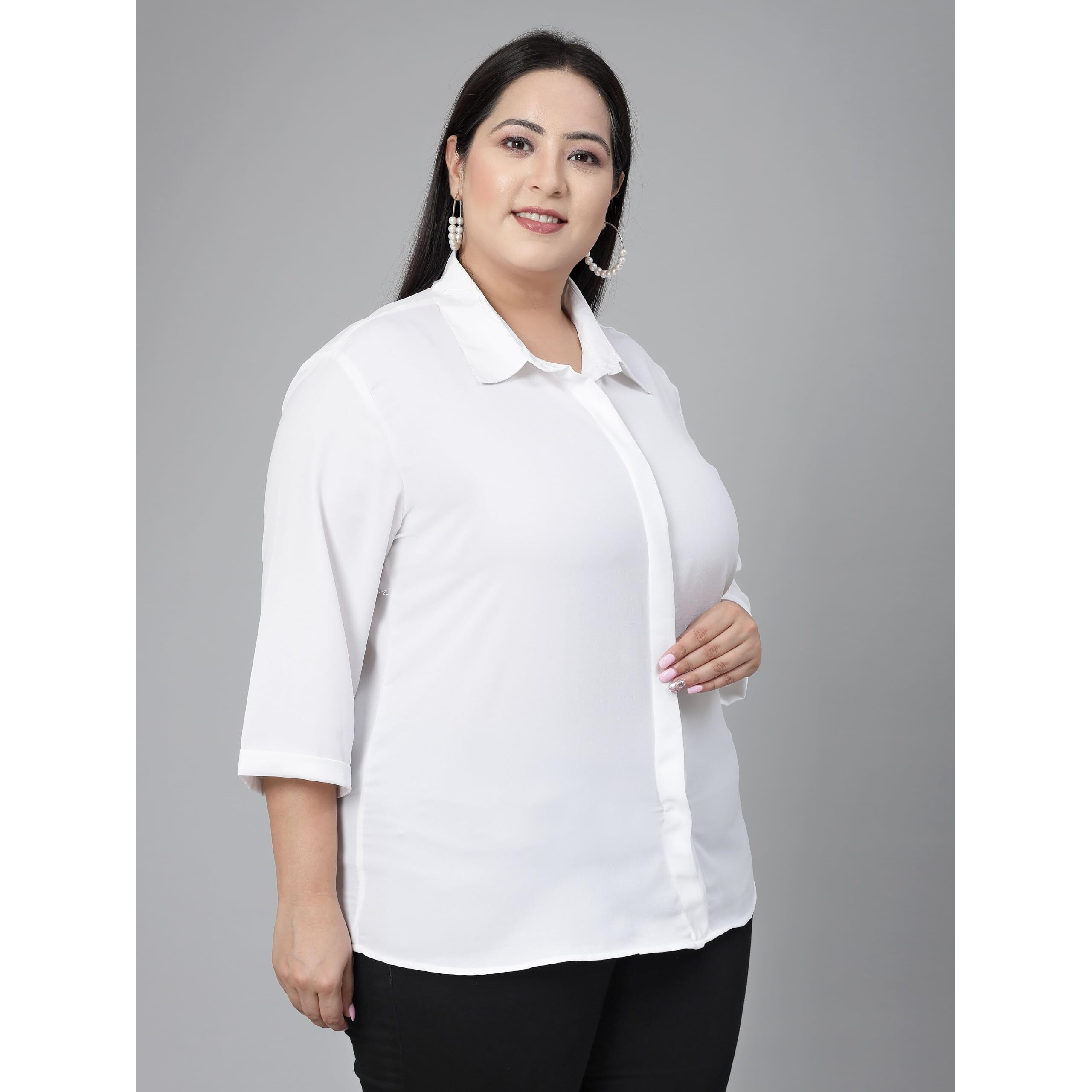 Style Quotient Plus Women White Solid Formal Shirt
