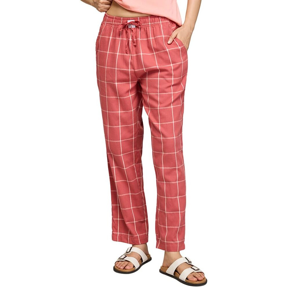 Nykd (Nys141 Checked Pure Cotton Pyjama Sleepwear Pants For Women | Relaxed Fit With Non-Slip Elasticated Waistband, Adjustable Drawcord & 2 Side Pocket | Ideal For Night, Lounge Brick Red