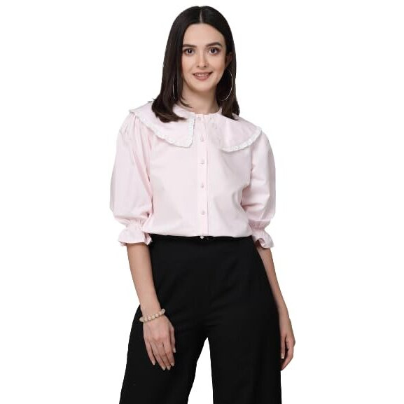 Stylel Quotient Women Solid Ligh Pink Polycotton Smart Casual Shirt