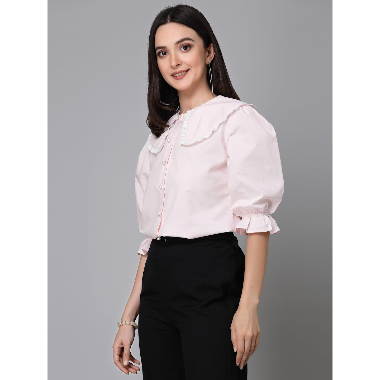 Stylel Quotient Women Solid Ligh Pink Polycotton Smart Casual Shirt