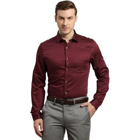 Turtle Men 100% Cotton Dobby Print Regular Fit Maroon Formal Shirt