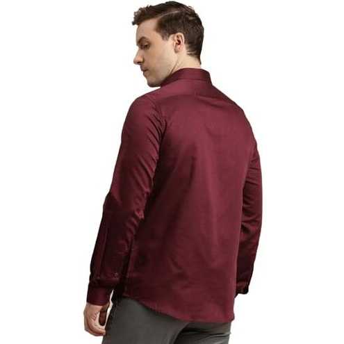Turtle Men 100% Cotton Dobby Print Regular Fit Maroon Formal Shirt