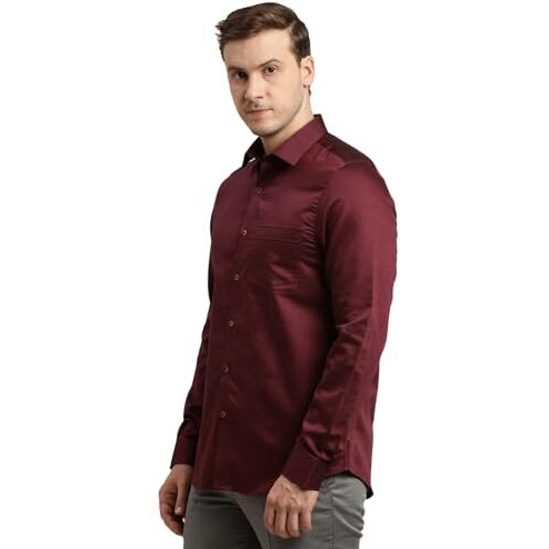 Turtle Men 100% Cotton Dobby Print Regular Fit Maroon Formal Shirt