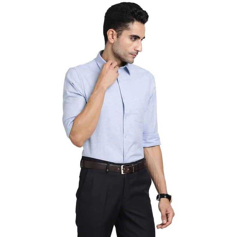 Turtle Men 100% Cotton Blue Solid Slim Fit Formal Shirts