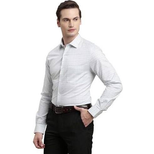 Turtle Men 100% Cotton Slim Fit White Checkered Full Sleeve Formal Shirt