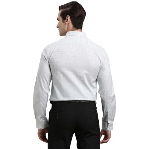 Turtle Men 100% Cotton Slim Fit White Checkered Full Sleeve Formal Shirt