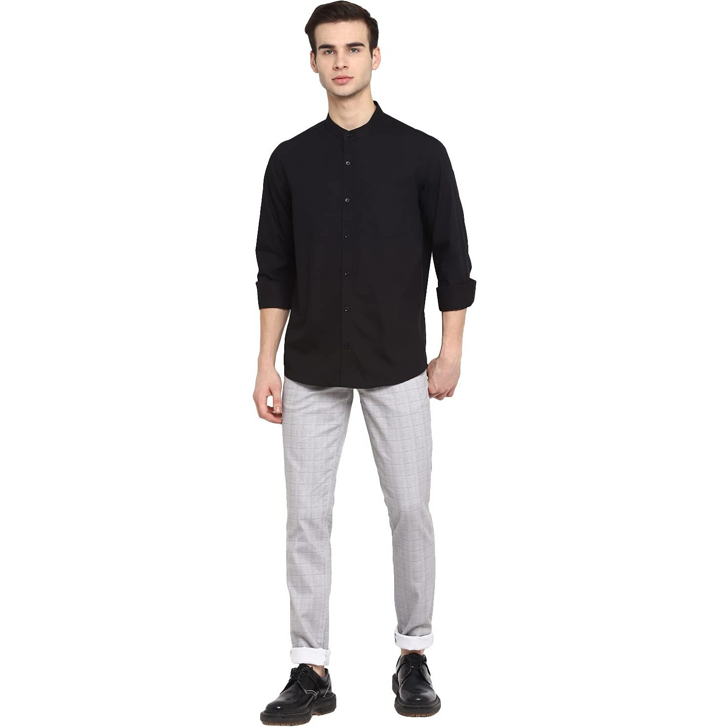 Turtle Men 100% Cotton Black Solid Slim Fit Formal Shirt