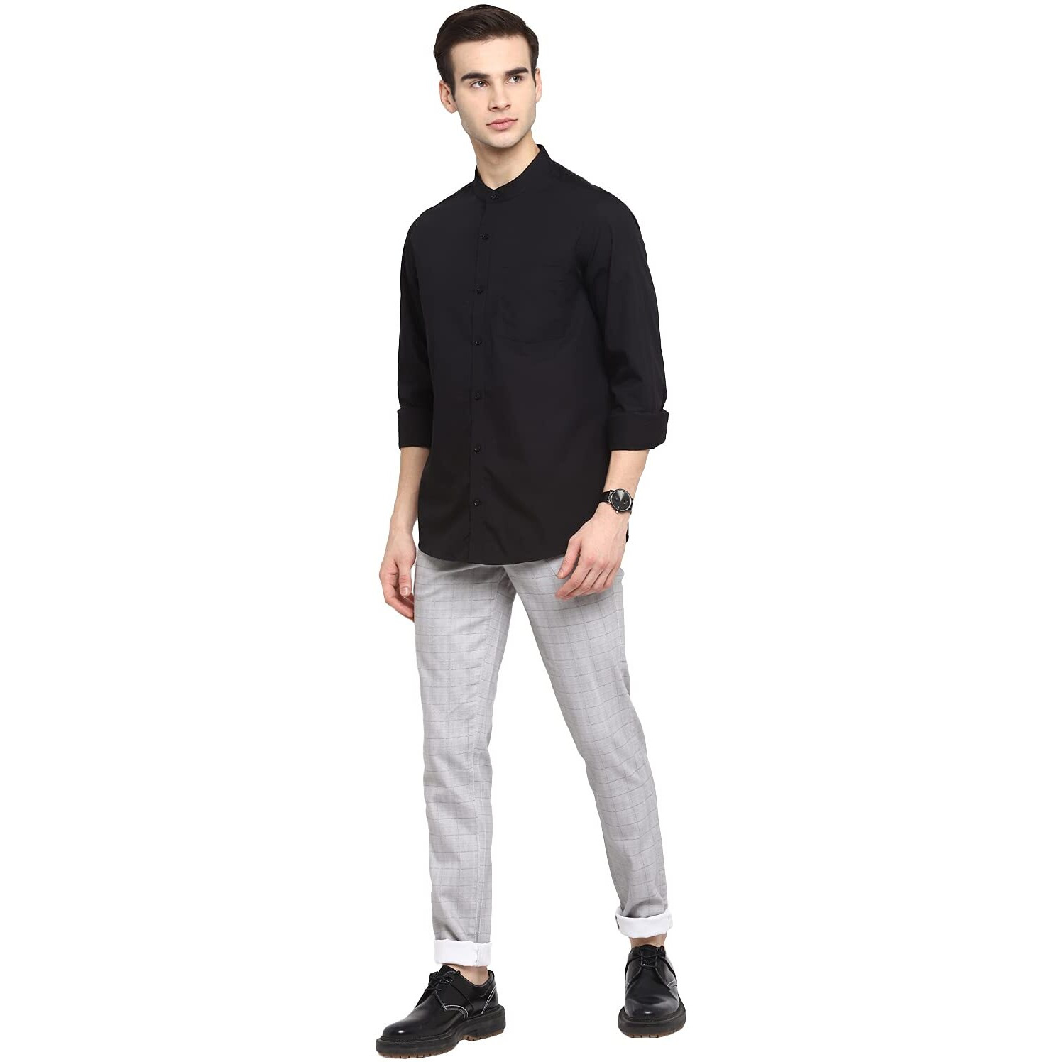 Turtle Men 100% Cotton Black Solid Slim Fit Formal Shirt