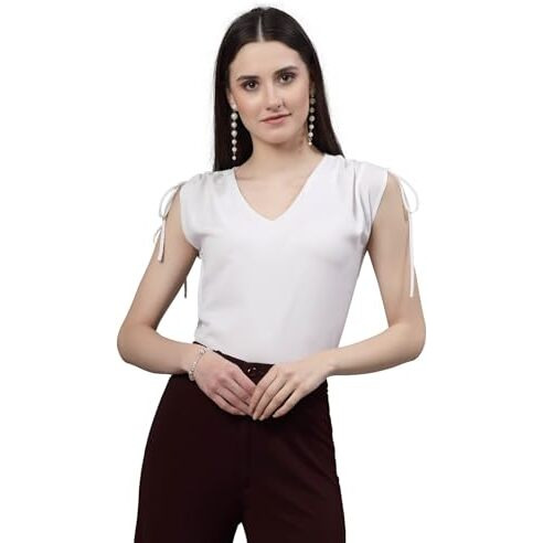 Style Quotient Women Solid White Polyester Regular Smart Casual Top
