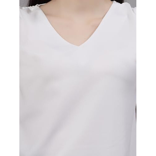 Style Quotient Women Solid White Polyester Regular Smart Casual Top