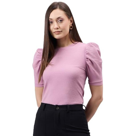 Style Quotient Women Solid Dusty Rose Poly Knit Smart Casual Regular Top