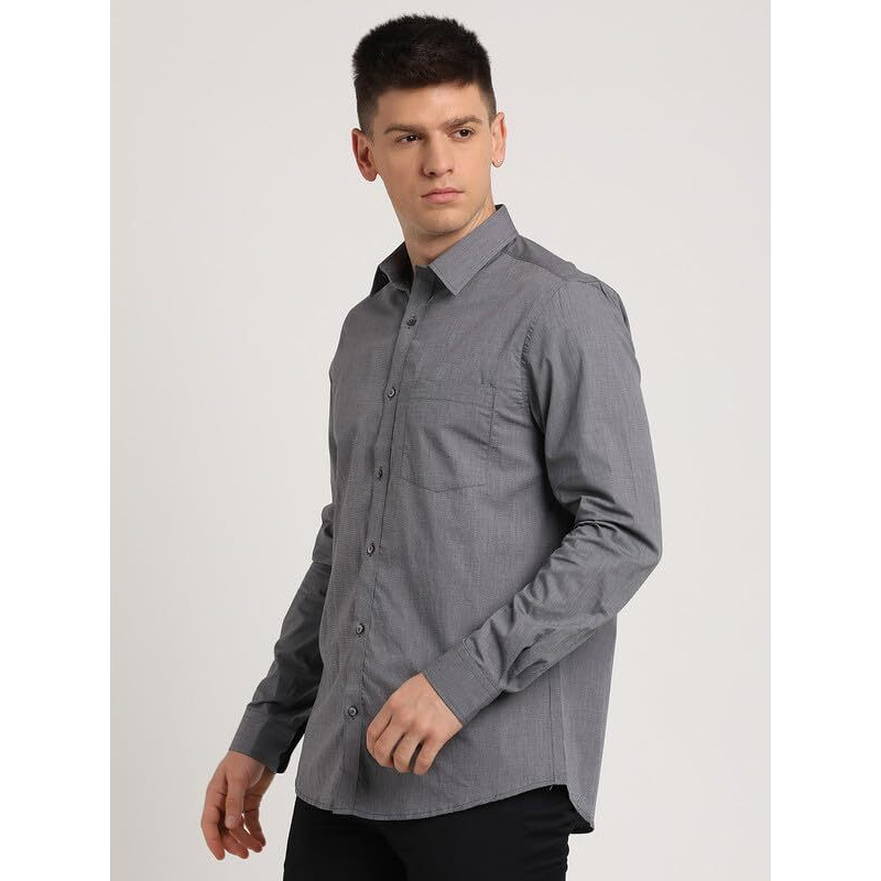 Turtle Men 100% Cotton Grey Solid Regular Fit Formal Shirt