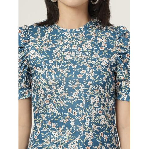 Style Quotient Women Teal Floral Printed Knit Top