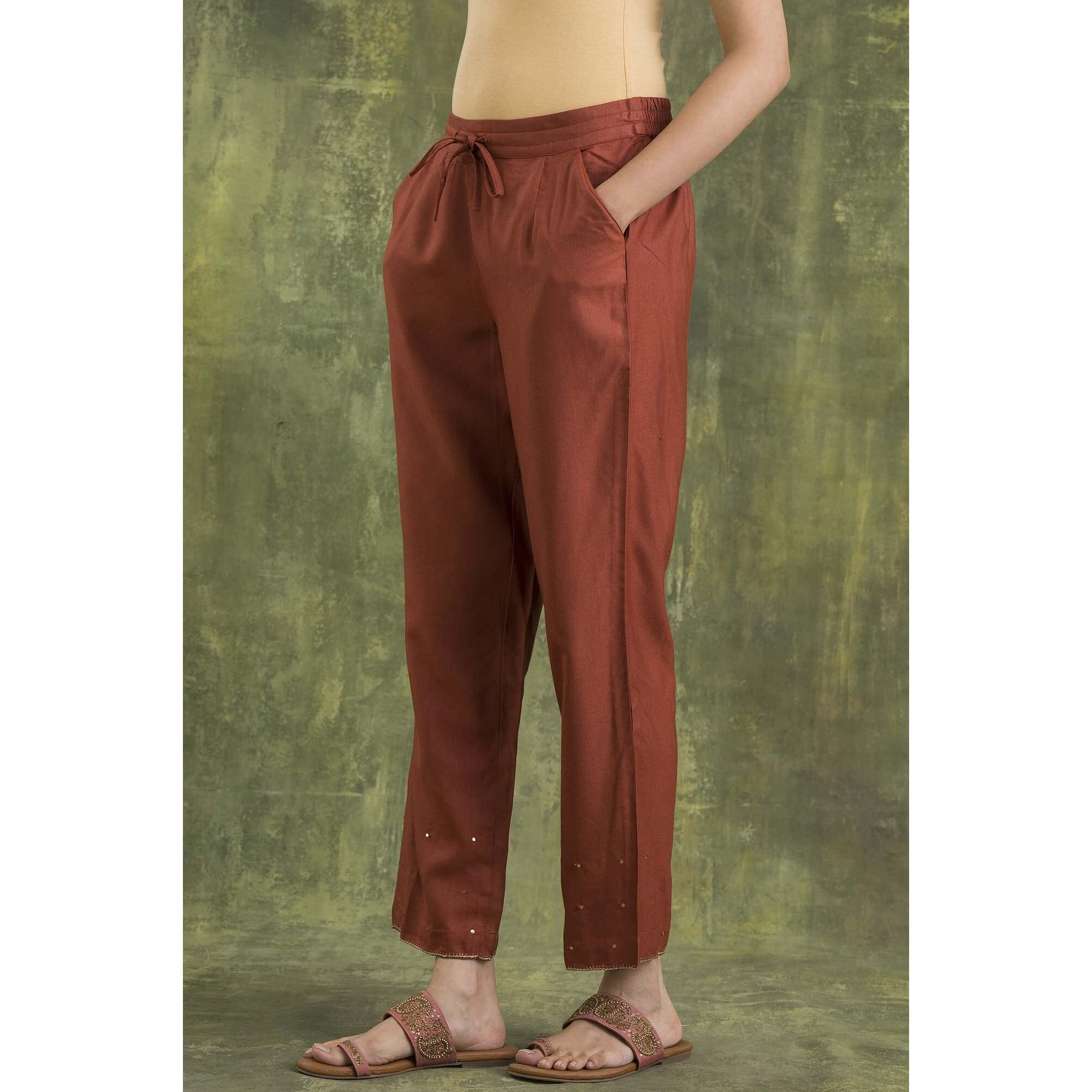Folksong Strechable Straight Pants For Women | Trousers For Women | W For Woman