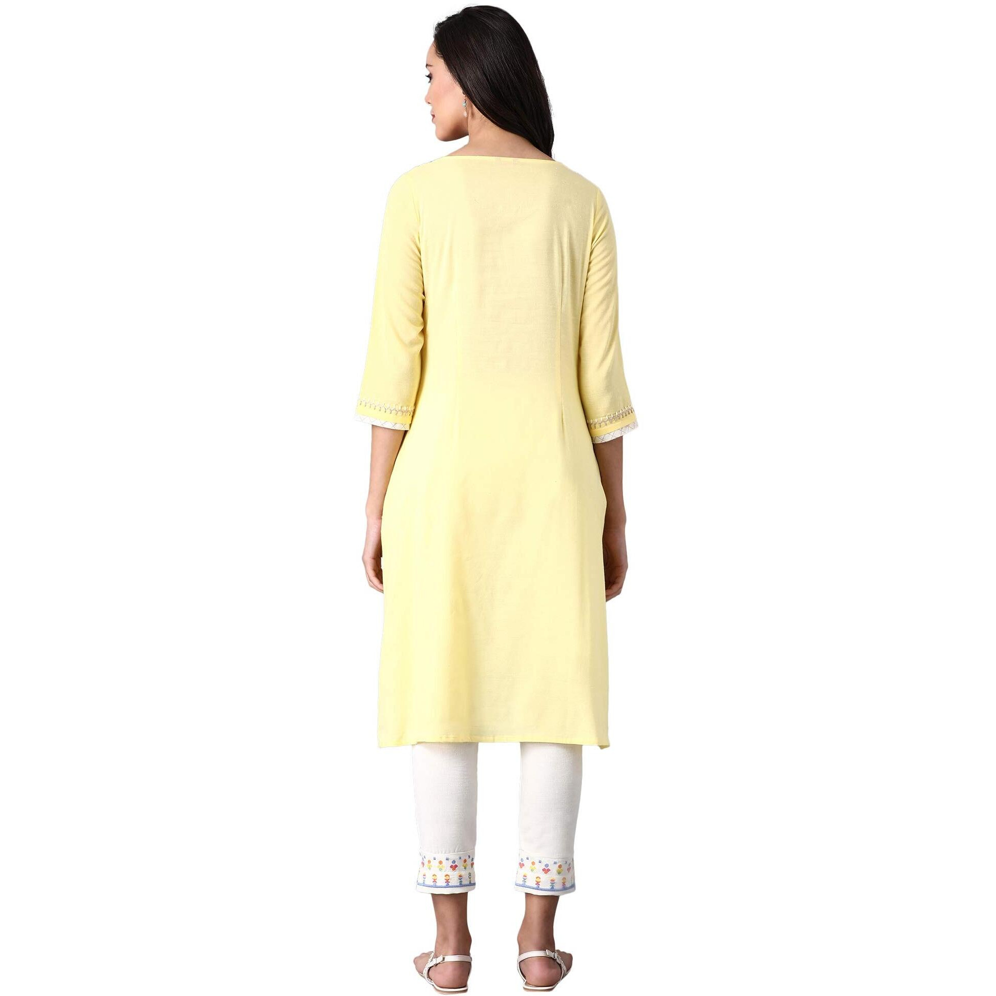 W For Woman Lime Round Neck Embellished Kurta_20Few13493-213696_Xs