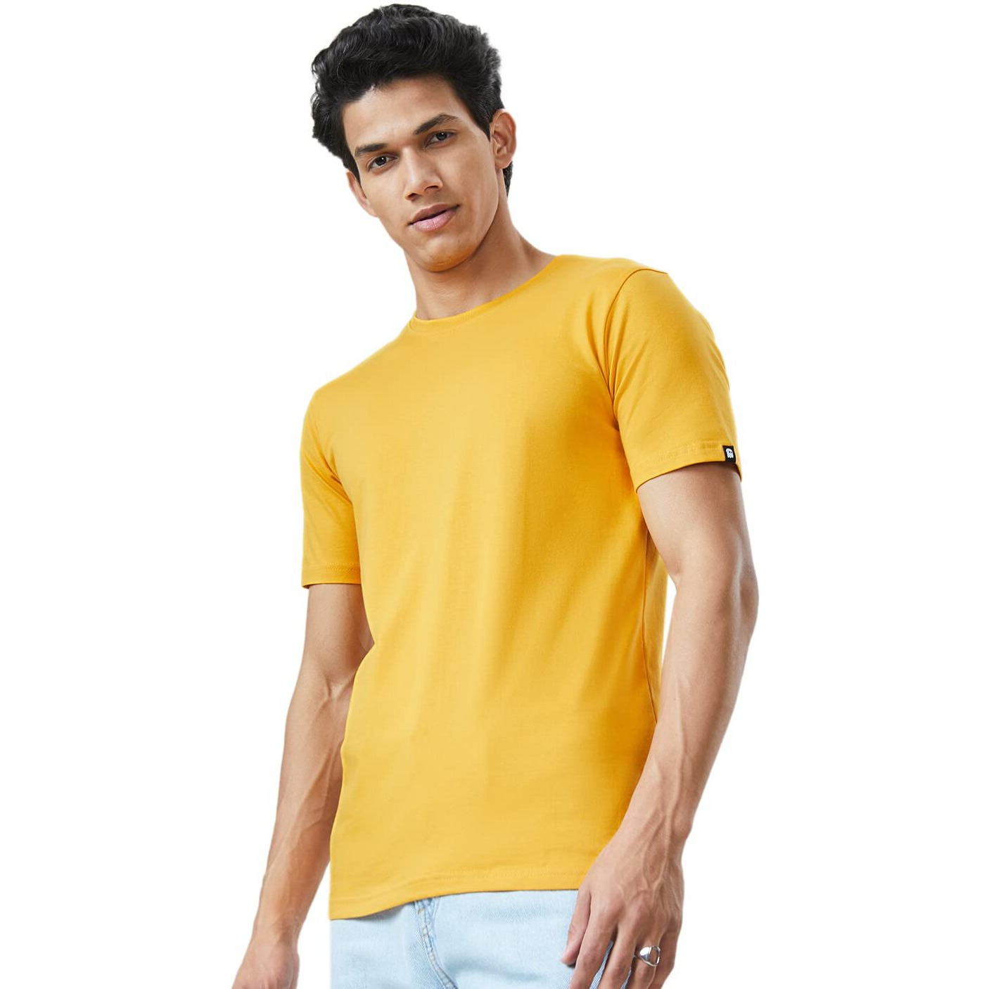 The Souled Store Solid Mustard Yellow Men And Boys Short Sleeve Round Neck Regular Fit T-Shirts