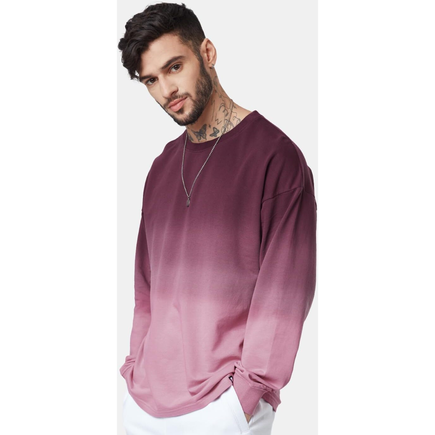 The Souled Store| Tie-Dye Grape Wine Mens And Boys T-Shirts|Full Sleeve|Oversized Fit Solid|80% Cotton 20% Polyester Multicolored Oversized Full Sleeve T-Shirts