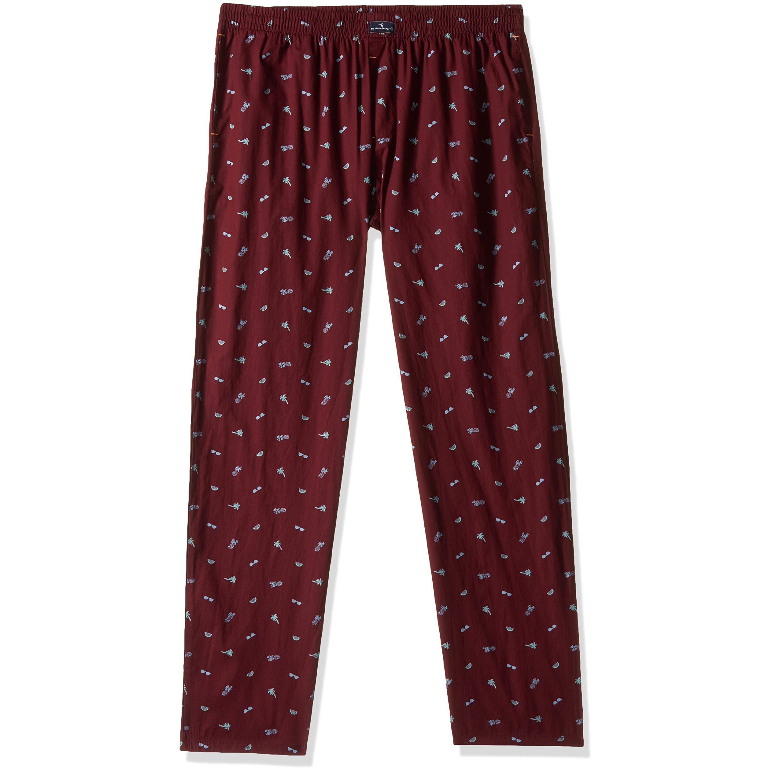 The Indian Garage Co Red Slim Fit Cotton Graphic Print Mid-Rise Lounge Pant