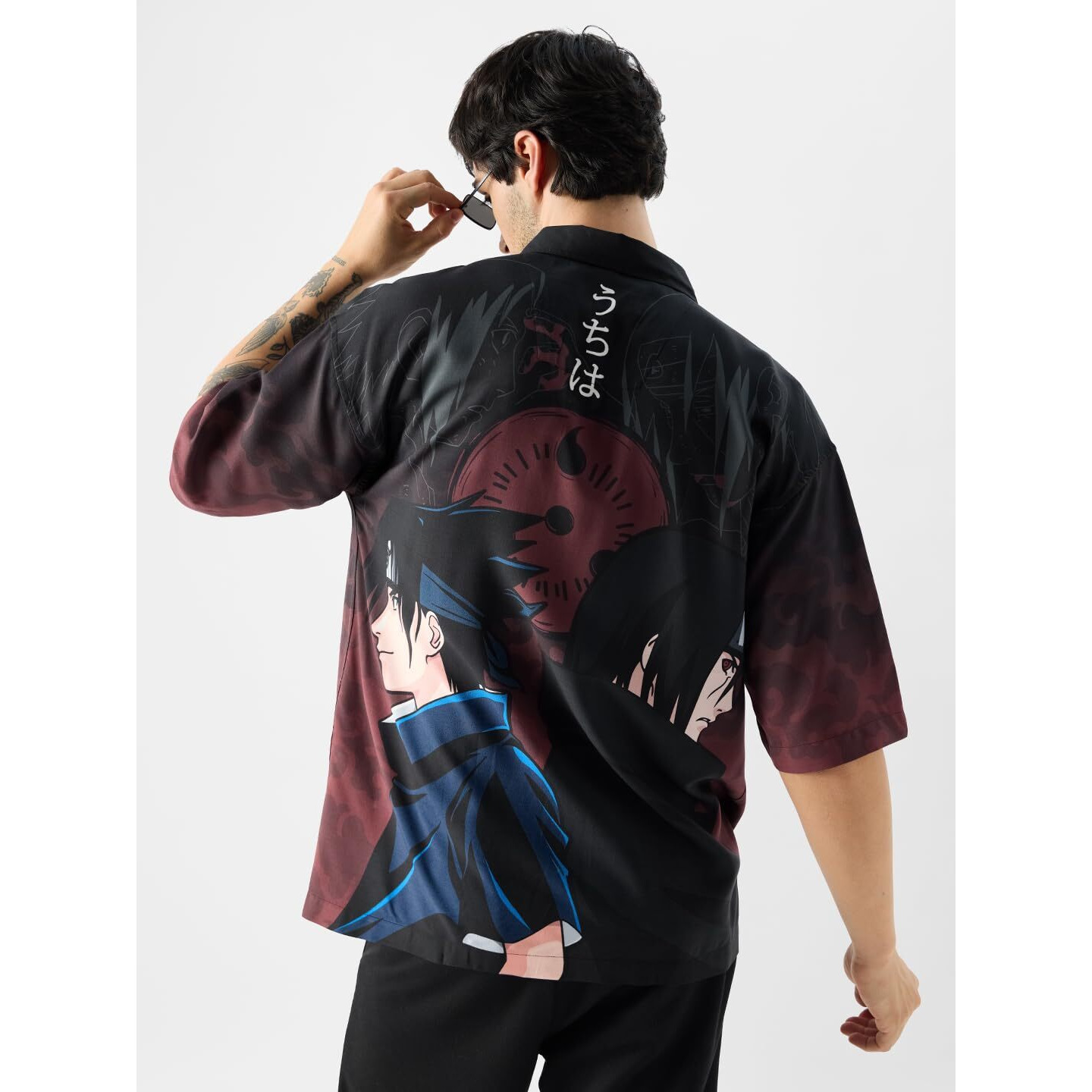 The Souled Store Official Naruto The Last Uchiha Mens Oversize Fit Half Sleeves Graphic Pattern Multi Color Shirt Cartoon 90S Shirts Casual Button-Down Half Sleeve Printed Graphic Short Sleeve