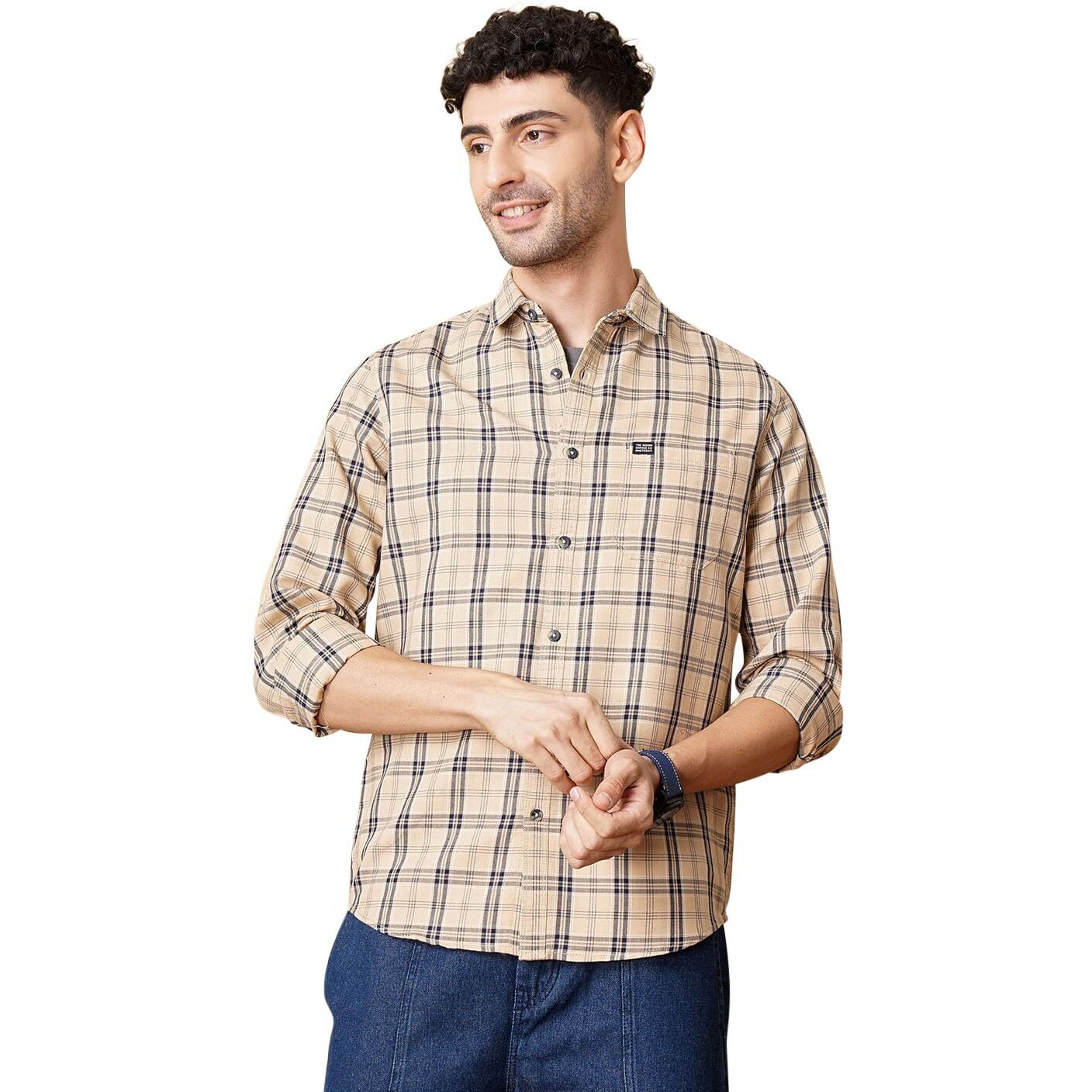 The Indian Garage Co Adult Cotton Regular Fit Shirt (0721-Sh95-09_Beige Xl)