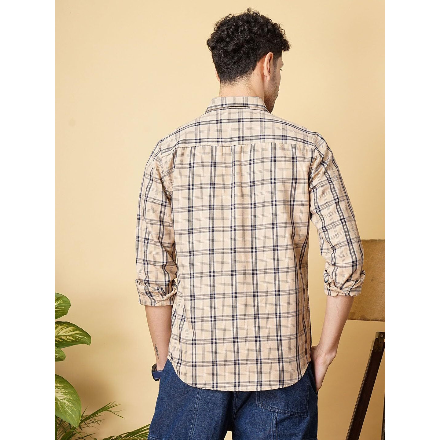 The Indian Garage Co Adult Cotton Regular Fit Shirt (0721-Sh95-09_Beige Xl)