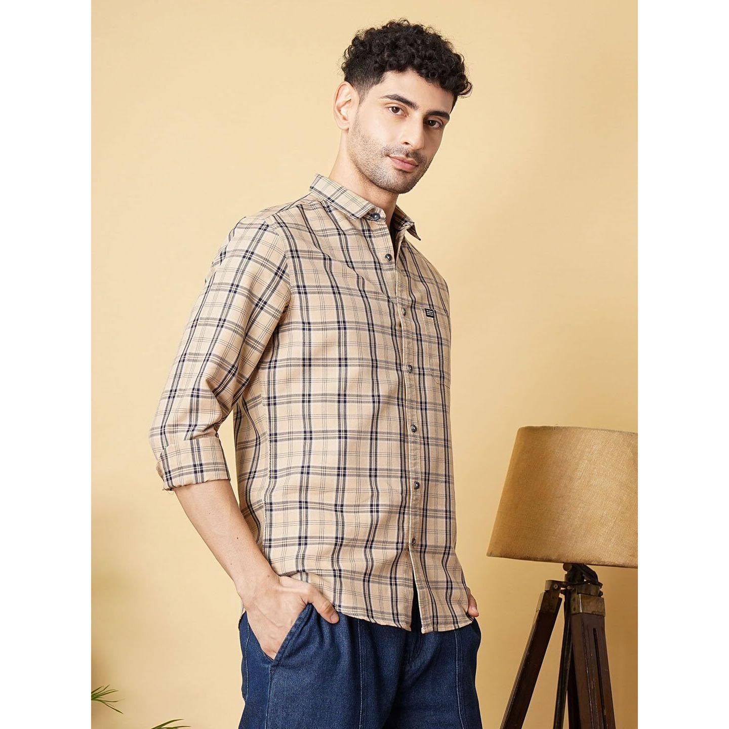 The Indian Garage Co Adult Cotton Regular Fit Shirt (0721-Sh95-09_Beige Xl)