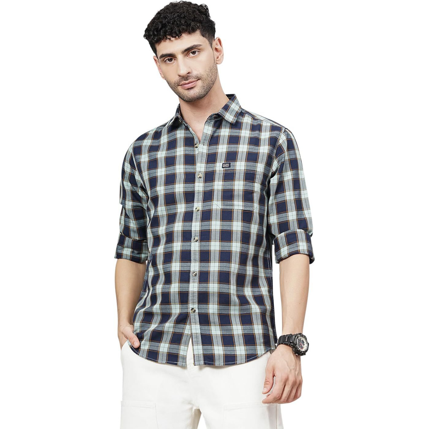 The Indian Garage Co Adult Men's Regular Fit Shirt (0721-Sh95-11_Blue M)