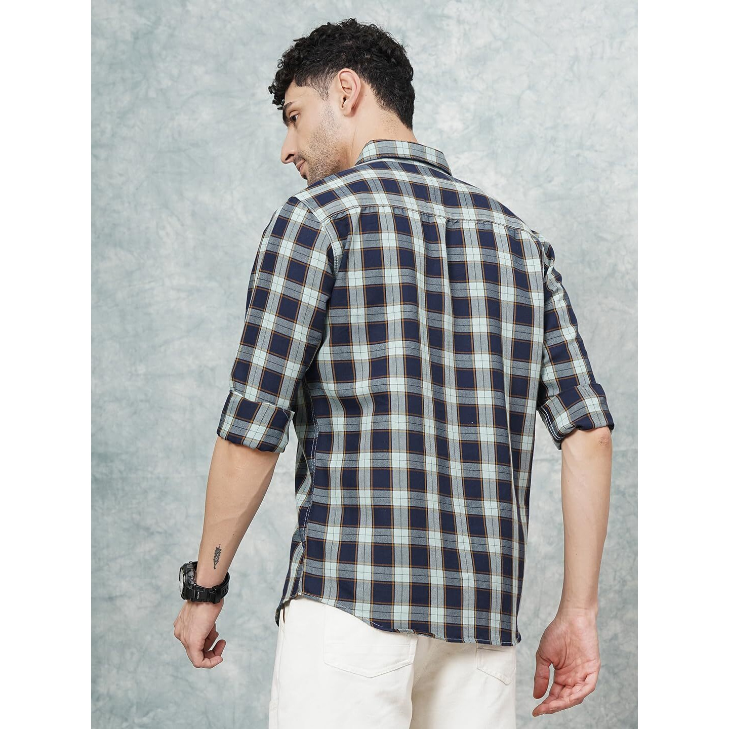 The Indian Garage Co Adult Men's Regular Fit Shirt (0721-Sh95-11_Blue M)