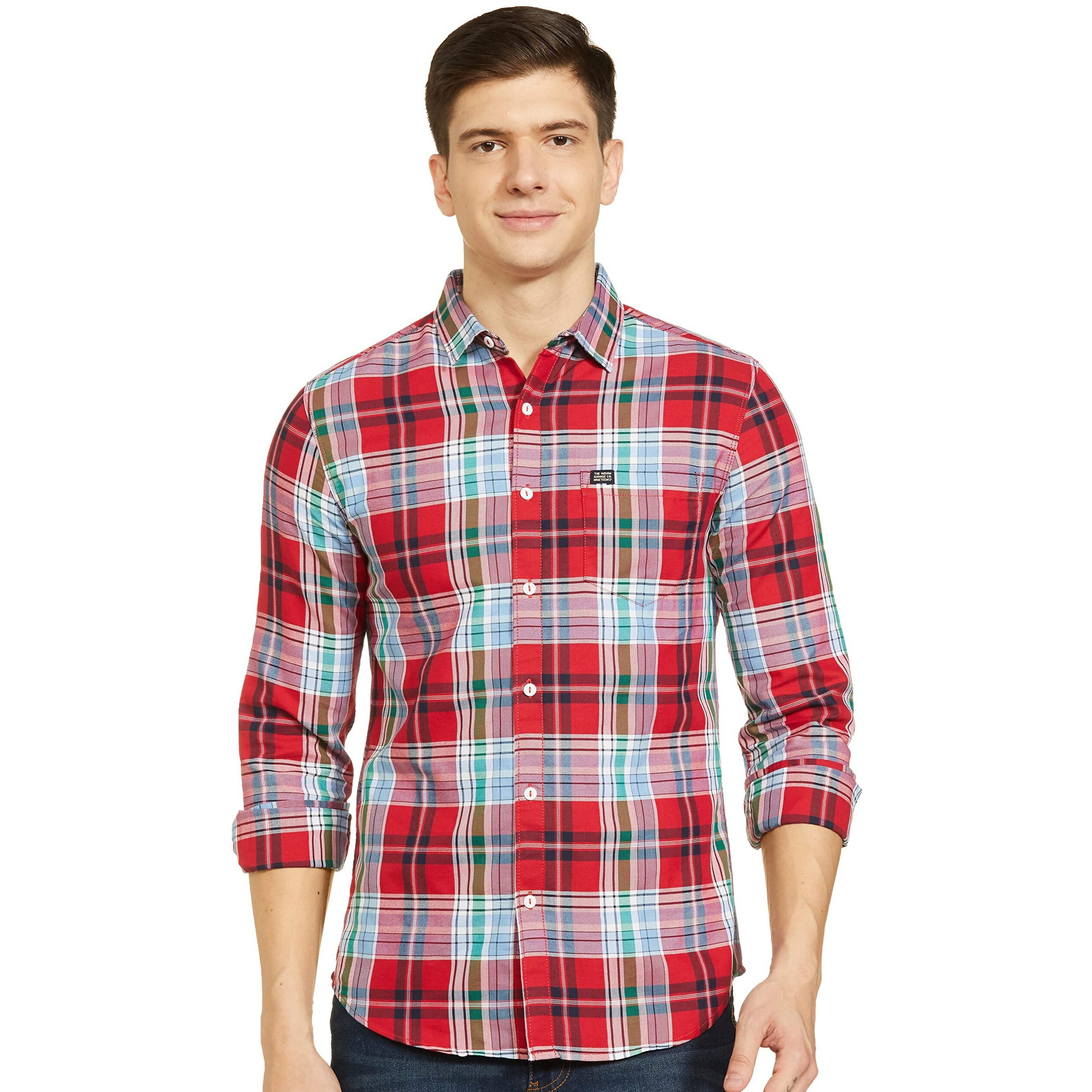 The Indian Garage Co Adult Men's Cotton Regular Fit Shirt (1021-Sh120-11_Red Xl)