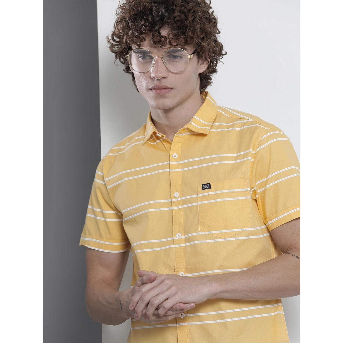The Indian Garage Co Adult Men's Regular Fit Shirt (1021-Sh123-06_Yellow Xl)