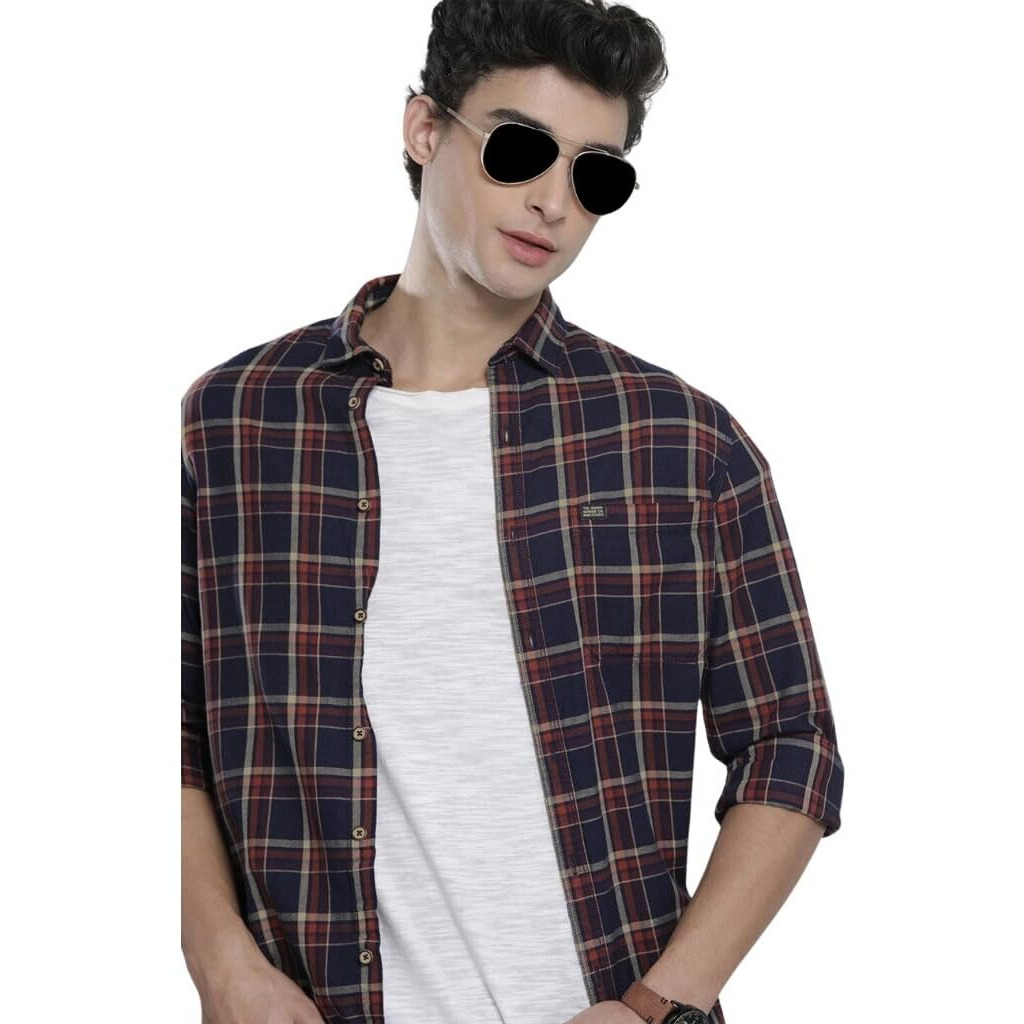 The Indian Garage Co Men's Regular Fit Shirt (1121-Sh125-35_Navy L)