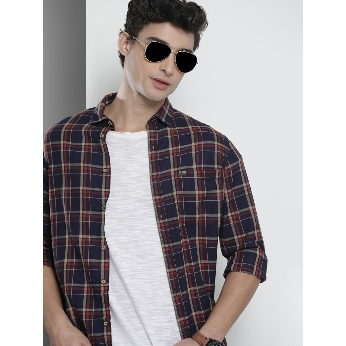 The Indian Garage Co Men's Regular Fit Shirt (1121-Sh125-35_Navy L)