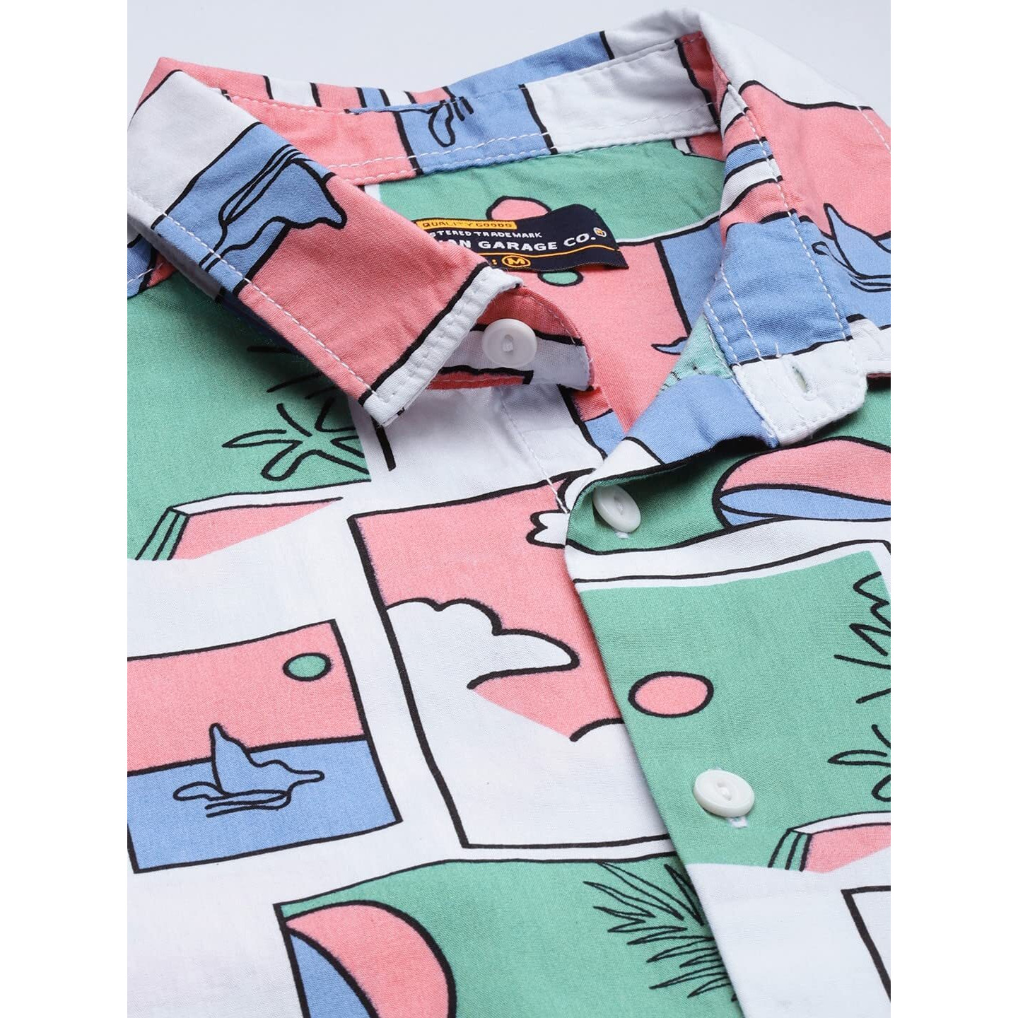 The Indian Garage Co Men's Slim Fit Shirt (1221-Sh154-01_Pink & Green Xl)