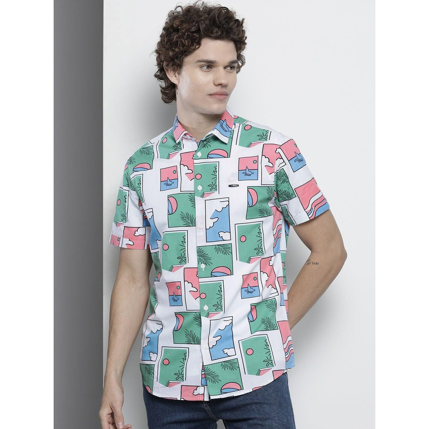 The Indian Garage Co Men's Slim Fit Shirt (1221-Sh154-01_Pink & Green Xl)