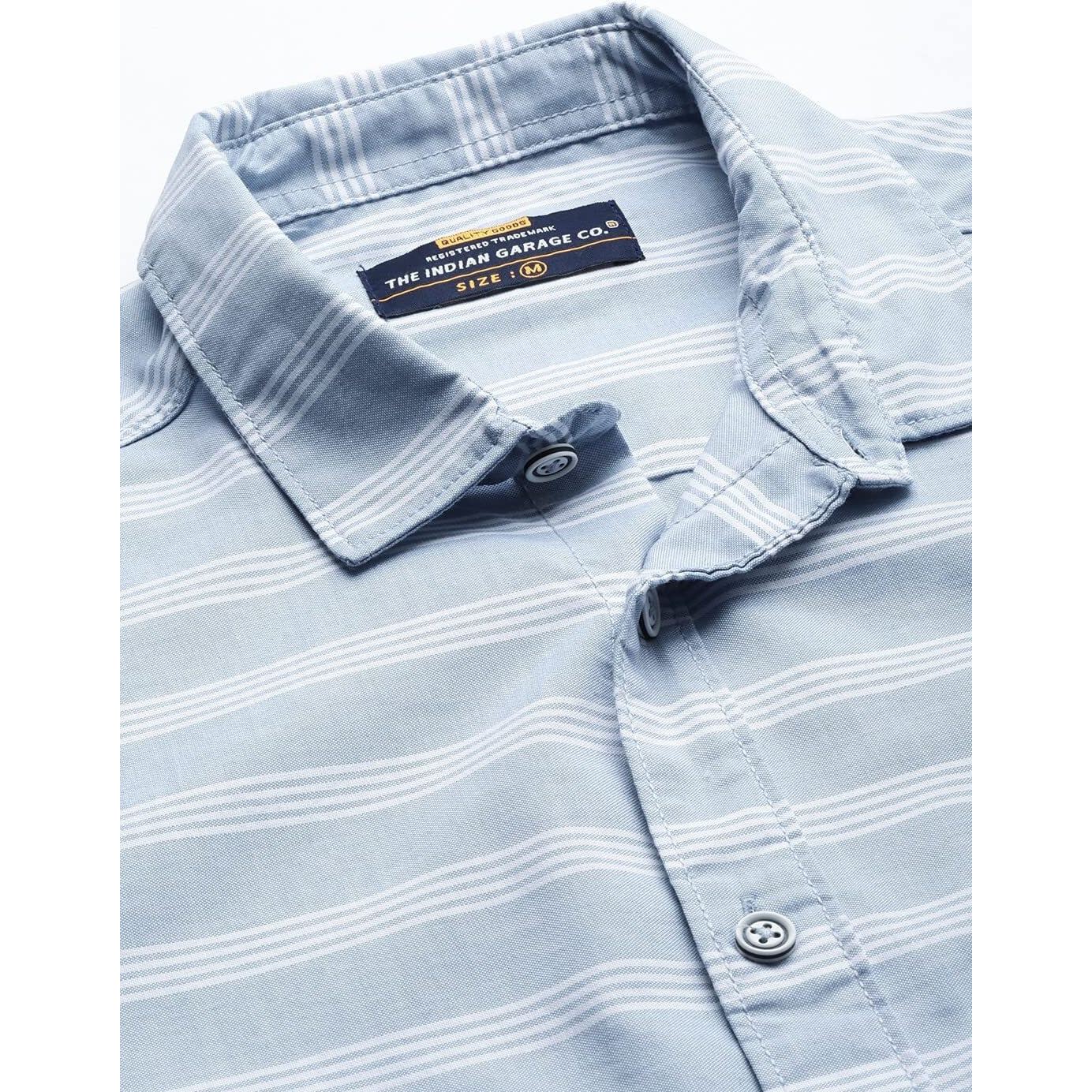The Indian Garage Co Men's Cotton Striped Slim Fit Shirt (0322-Sh170-02_Lt Blue M)