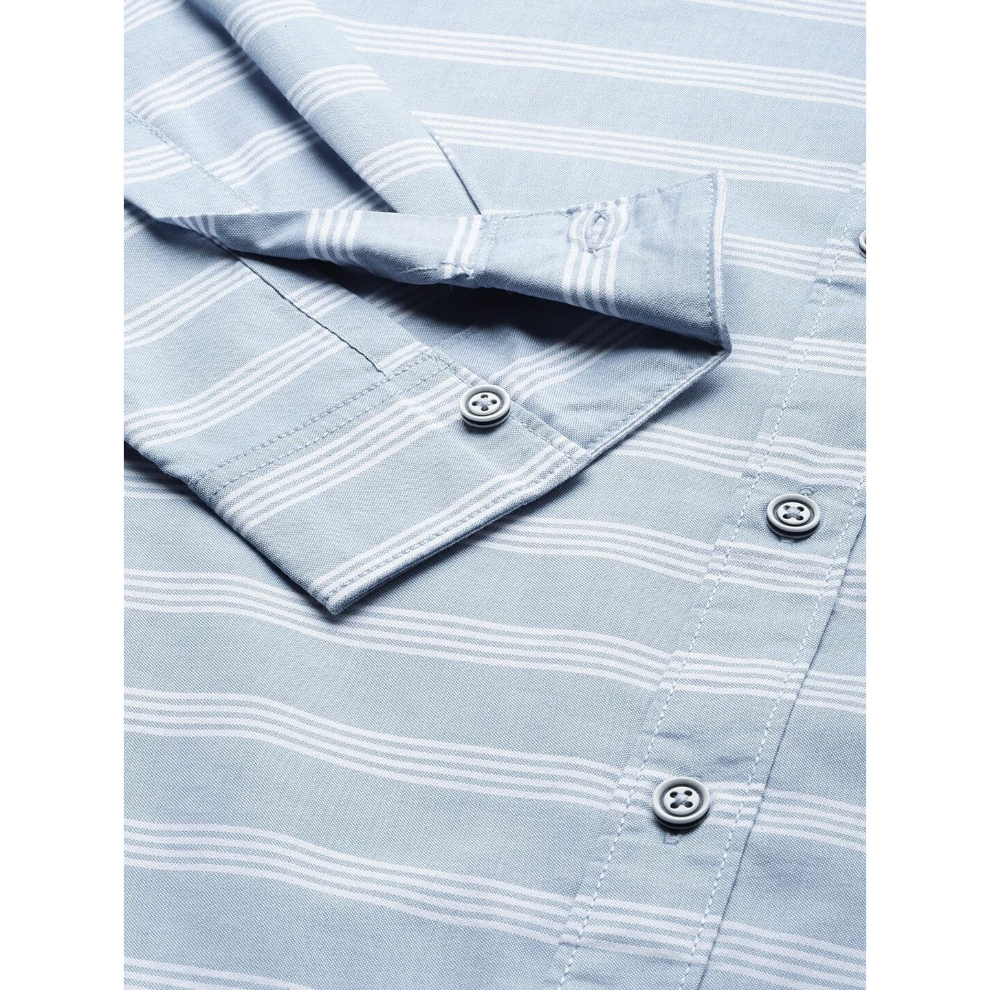 The Indian Garage Co Men's Cotton Striped Slim Fit Shirt (0322-Sh170-02_Lt Blue M)