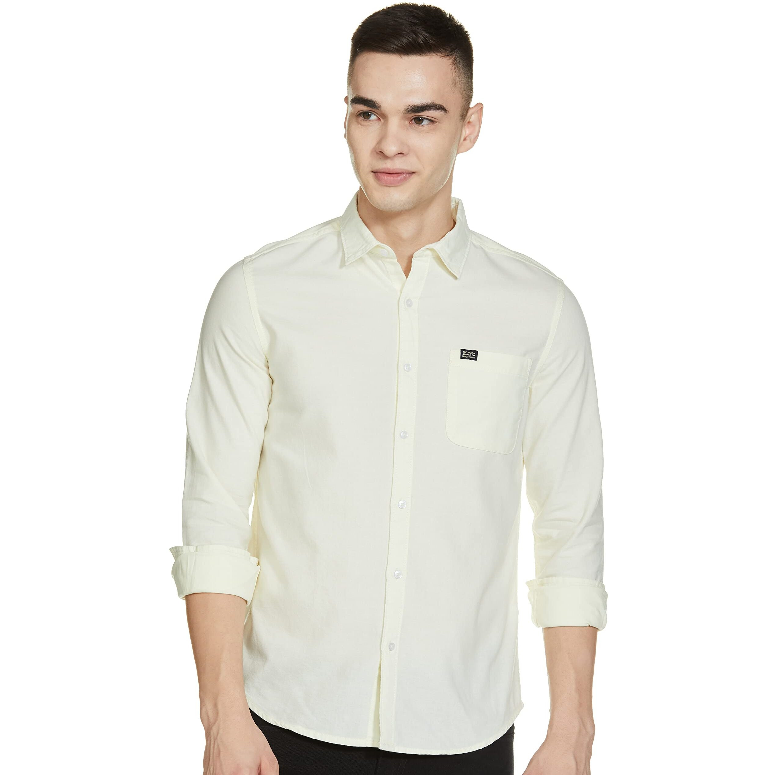 The Indian Garage Co Men's Slim Fit Shirt (0422-Shox195-05_Cream L)
