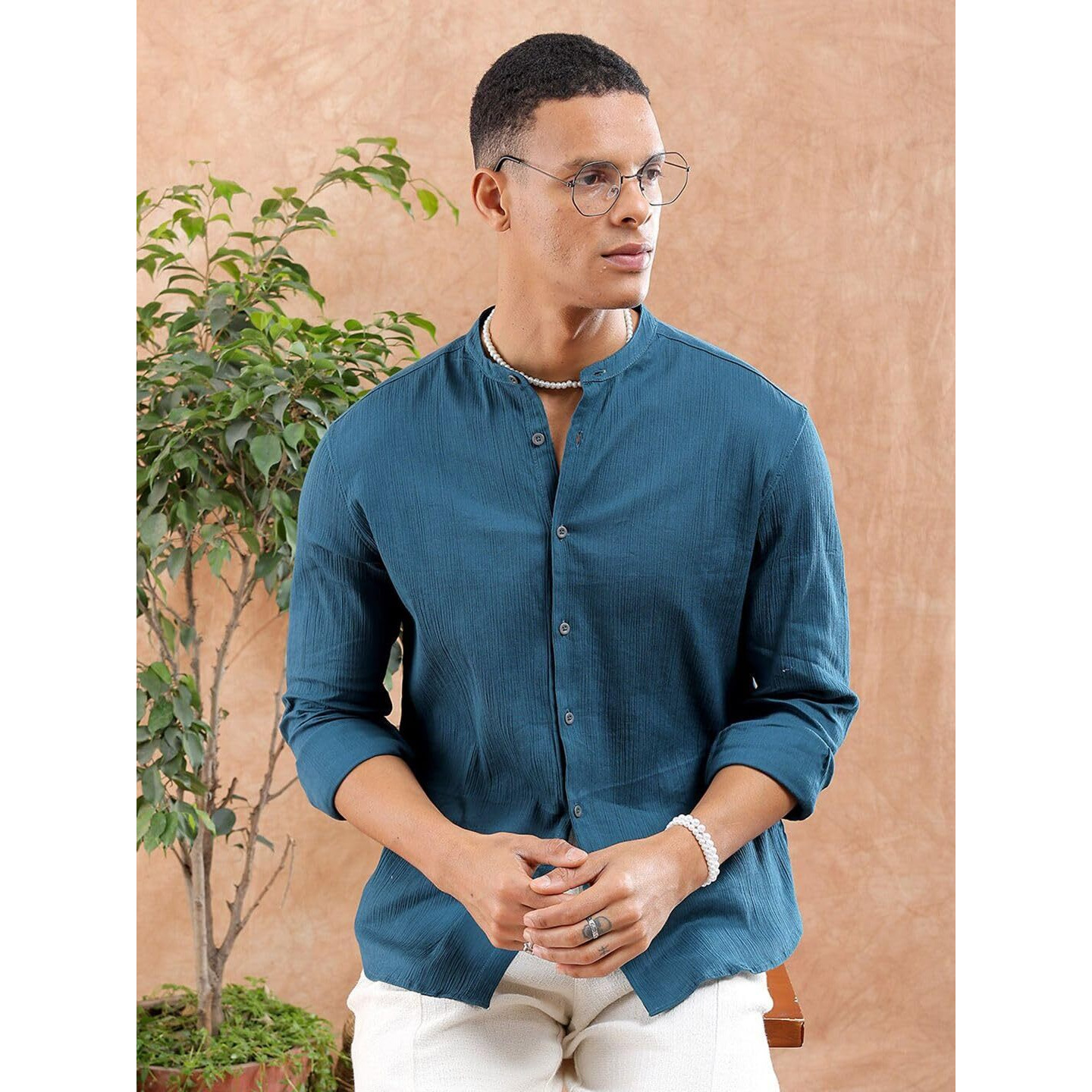 The Indian Garage Co Men's Slim Fit Shirt (0923-Shhtrs-03_Black