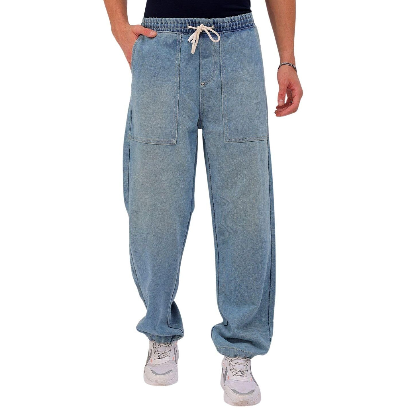 The Indian Garage Co Men Relaxed Fit Solid Mid-Rise Denim Joggers