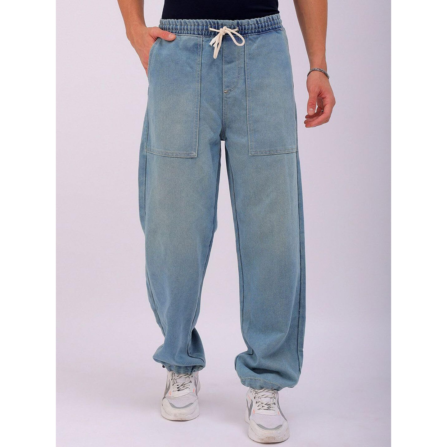 The Indian Garage Co Men Relaxed Fit Solid Mid-Rise Denim Joggers