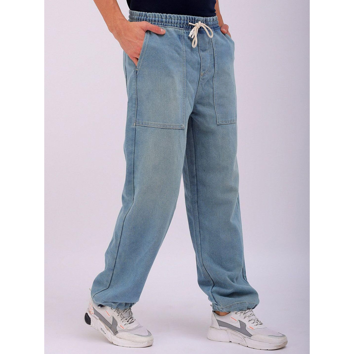 The Indian Garage Co Men Relaxed Fit Solid Mid-Rise Denim Joggers