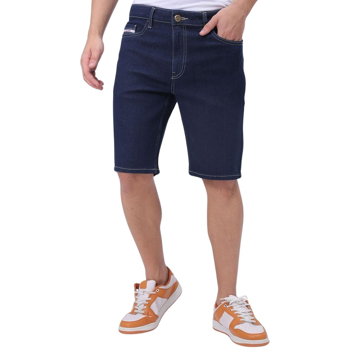 The Indian Garage Co Men Slim Fit Solid Mid-Rise Denim Shorts