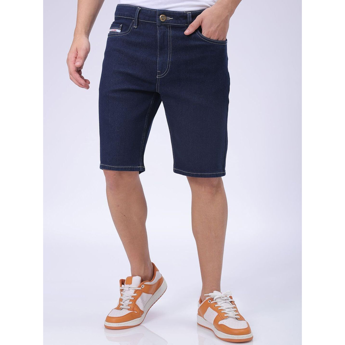 The Indian Garage Co Men Slim Fit Solid Mid-Rise Denim Shorts