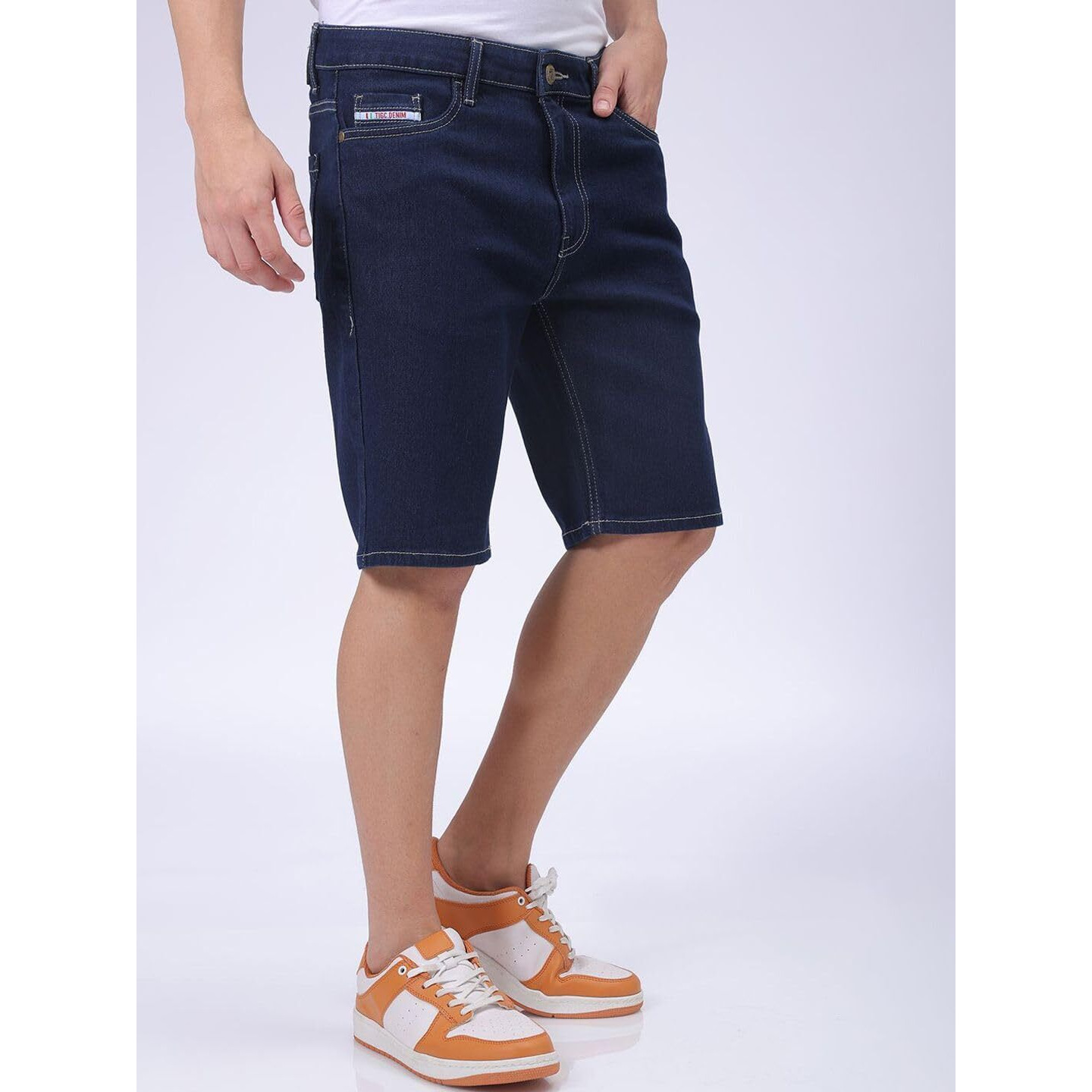 The Indian Garage Co Men Slim Fit Solid Mid-Rise Denim Shorts