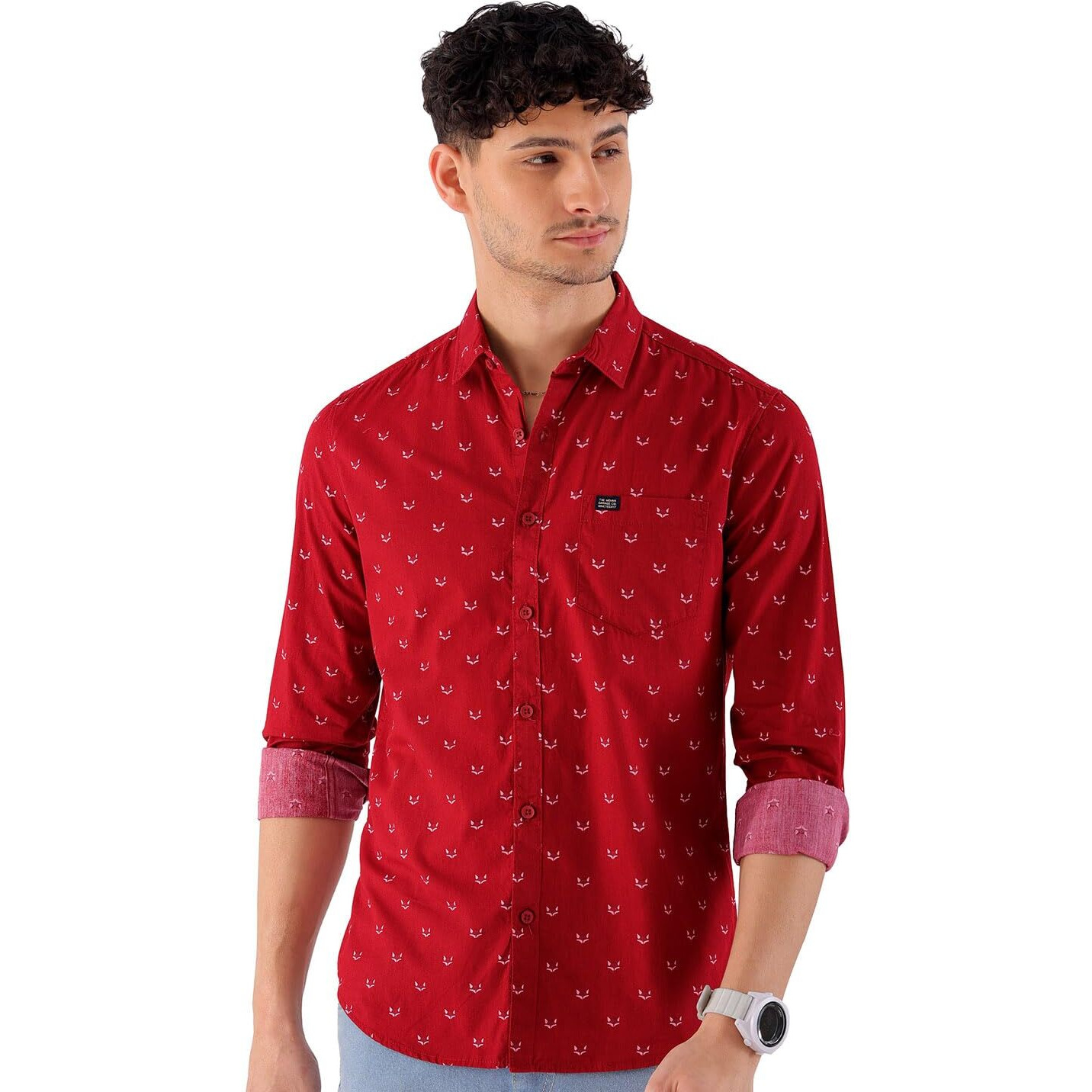 The Indian Garage Co Men Red Animal Printed Slim Fit Cotton Casual Shirt